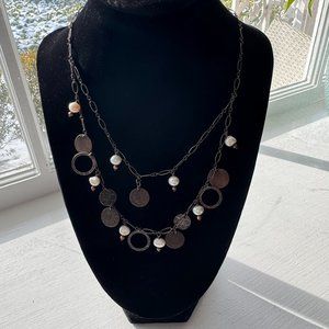 Vintage/Retired Silpada Sterling Silver & Copper Coin & Pearl Tiered Necklace